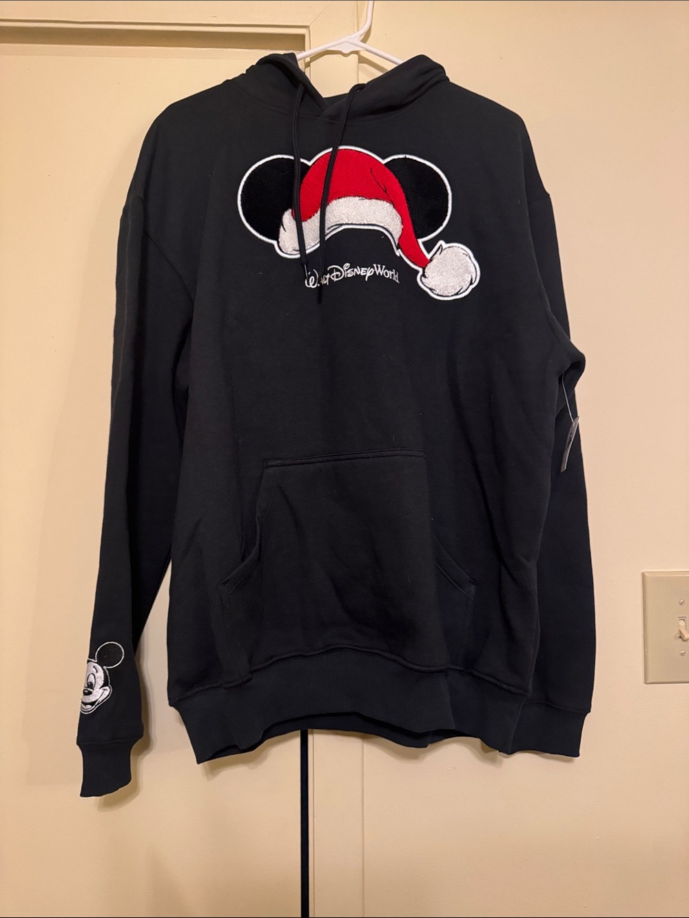 Disney Black Hoodie with Red Santa Mickey Graphic